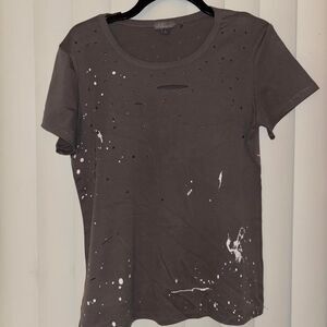 Women's Distressed Grey T-shirt with gold accents